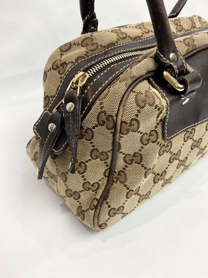 Gucci Monogram Canvas Brown Flower Boston Bag