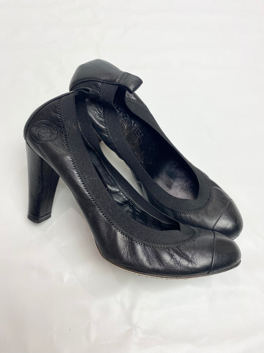 Chanel Black CC Leather Lambskin Pump Heels