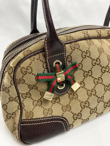 Gucci Brown Monogram Bow Sherry Line Princy Boston Bag