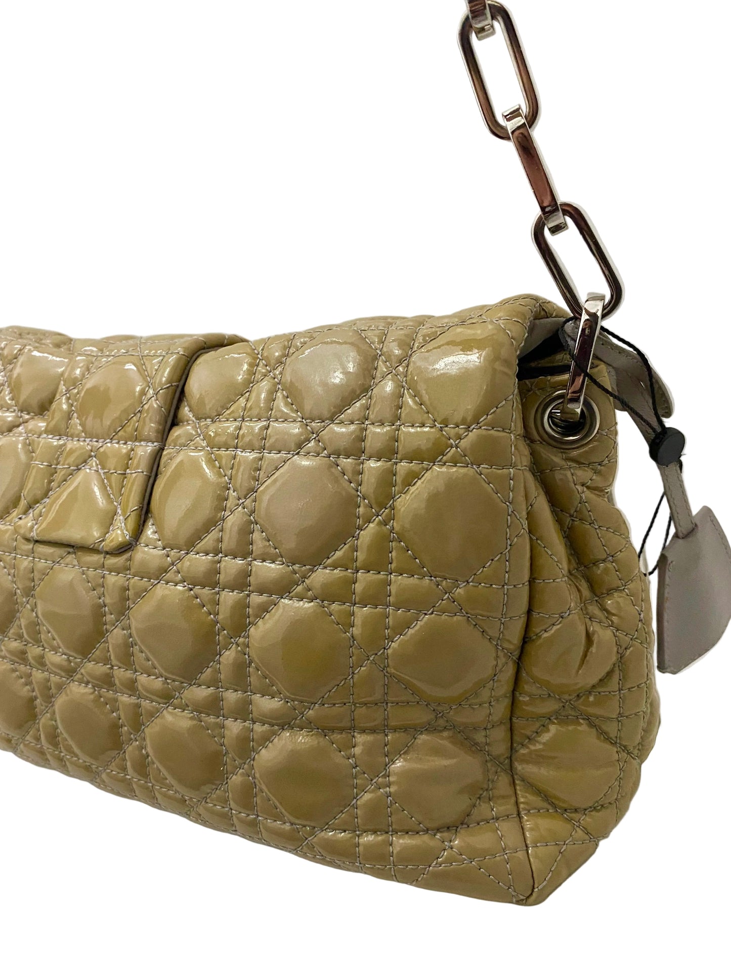 Dior Cannage Beige Patent Leather Lock Flap Shoulder Bag