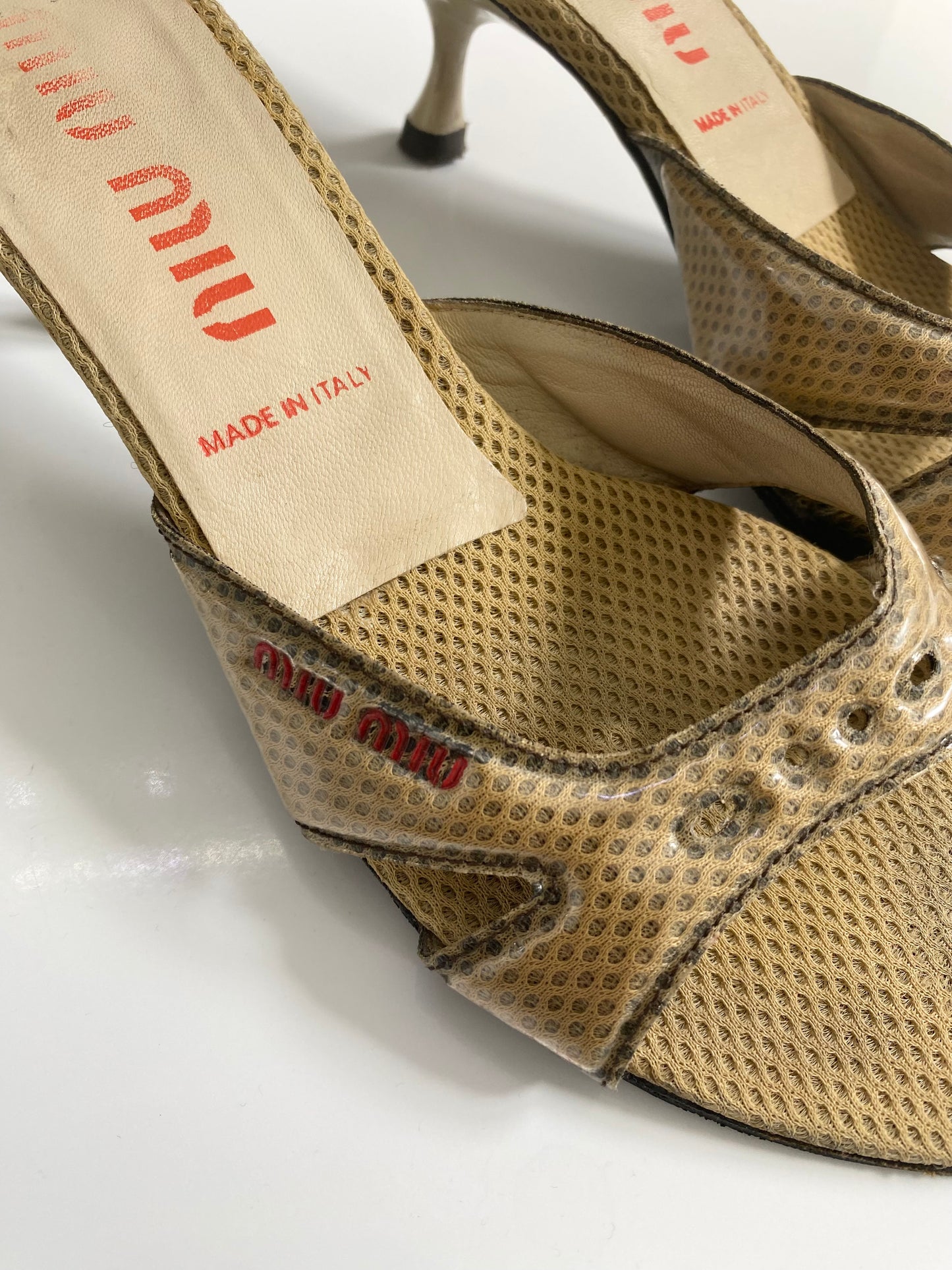 Miu Miu Camel Brown Mesh Kitten Heels