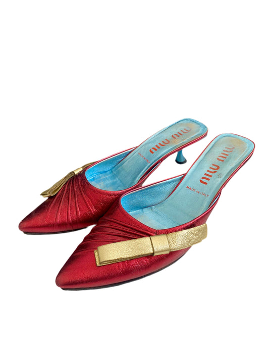 Miu Miu SS2000 Red Metallic Bow Leather Mules