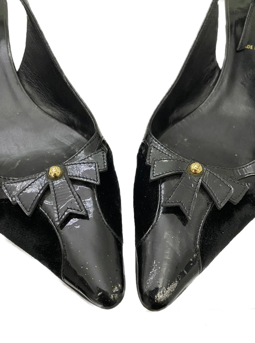 Fendi Zucca FF Logo Slingback Front Bow Heels