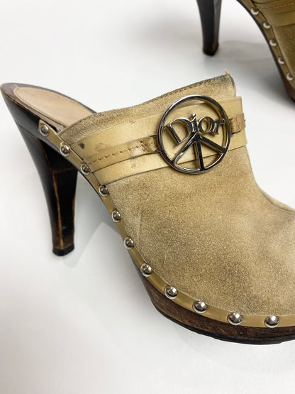 Dior Suede Studded Peace Wooden Clogs