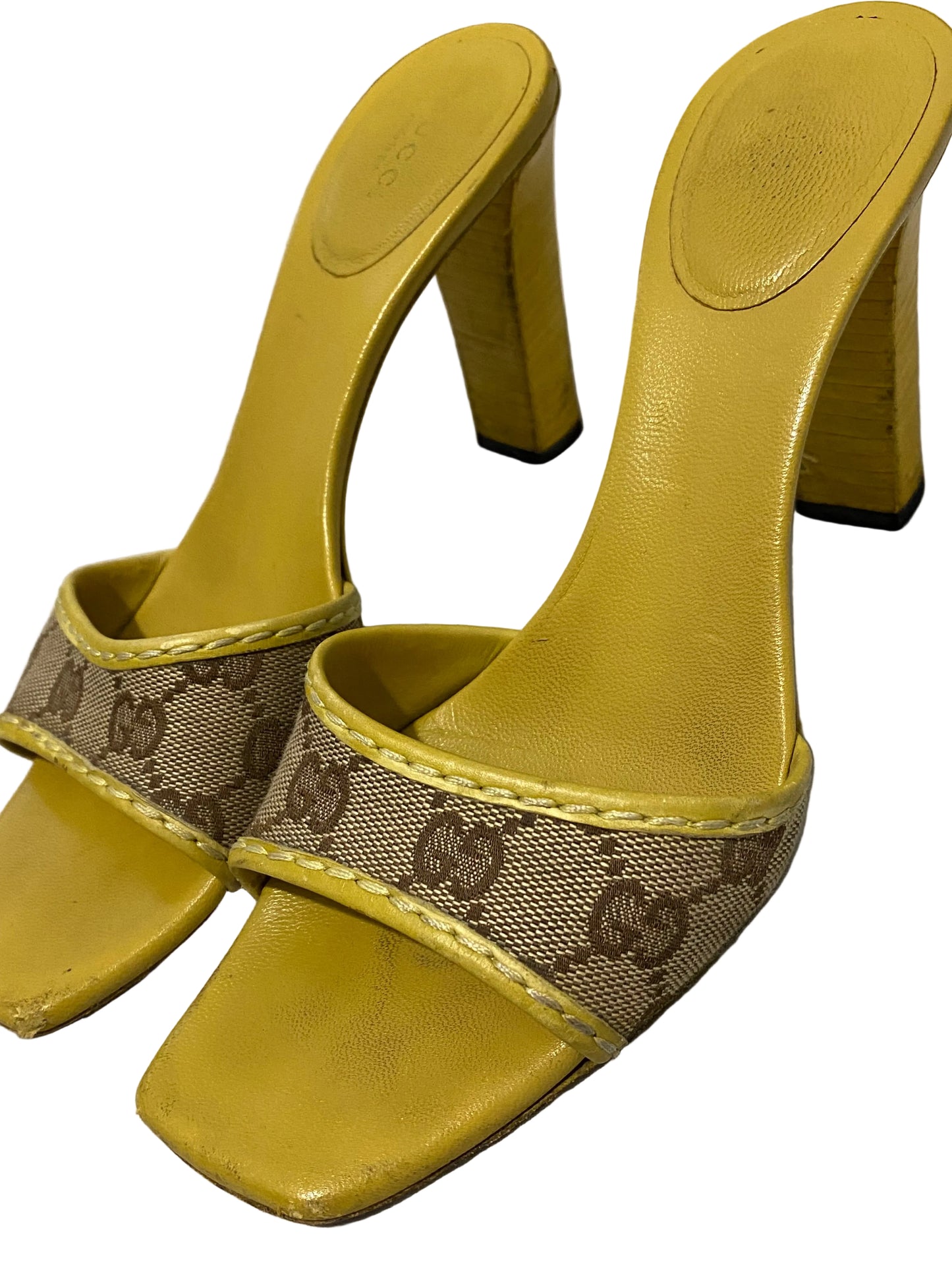 Gucci Mustard Yellow GG Monogram Mule Heels