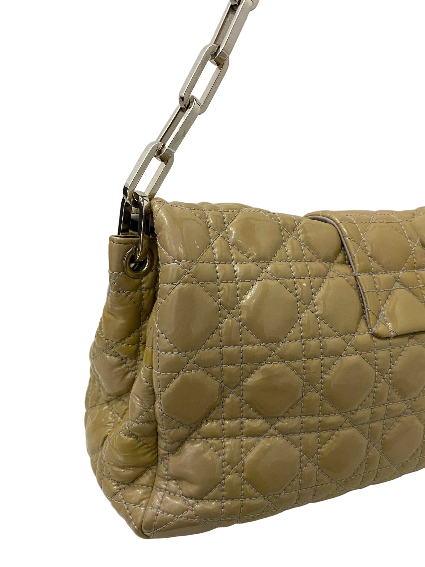 Dior Cannage Beige Patent Leather Lock Flap Shoulder Bag