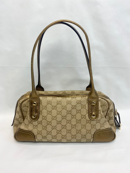 Gucci Gold Metallic Monogram Bow Princy Boston Bag