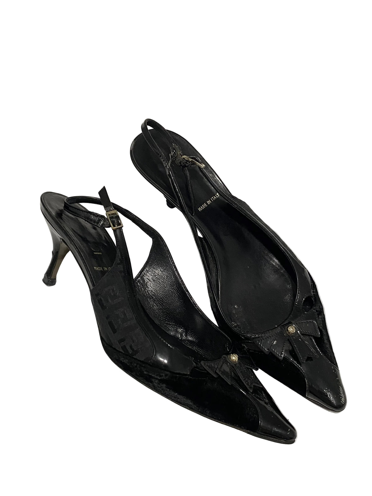 Fendi Zucca FF Logo Slingback Front Bow Heels