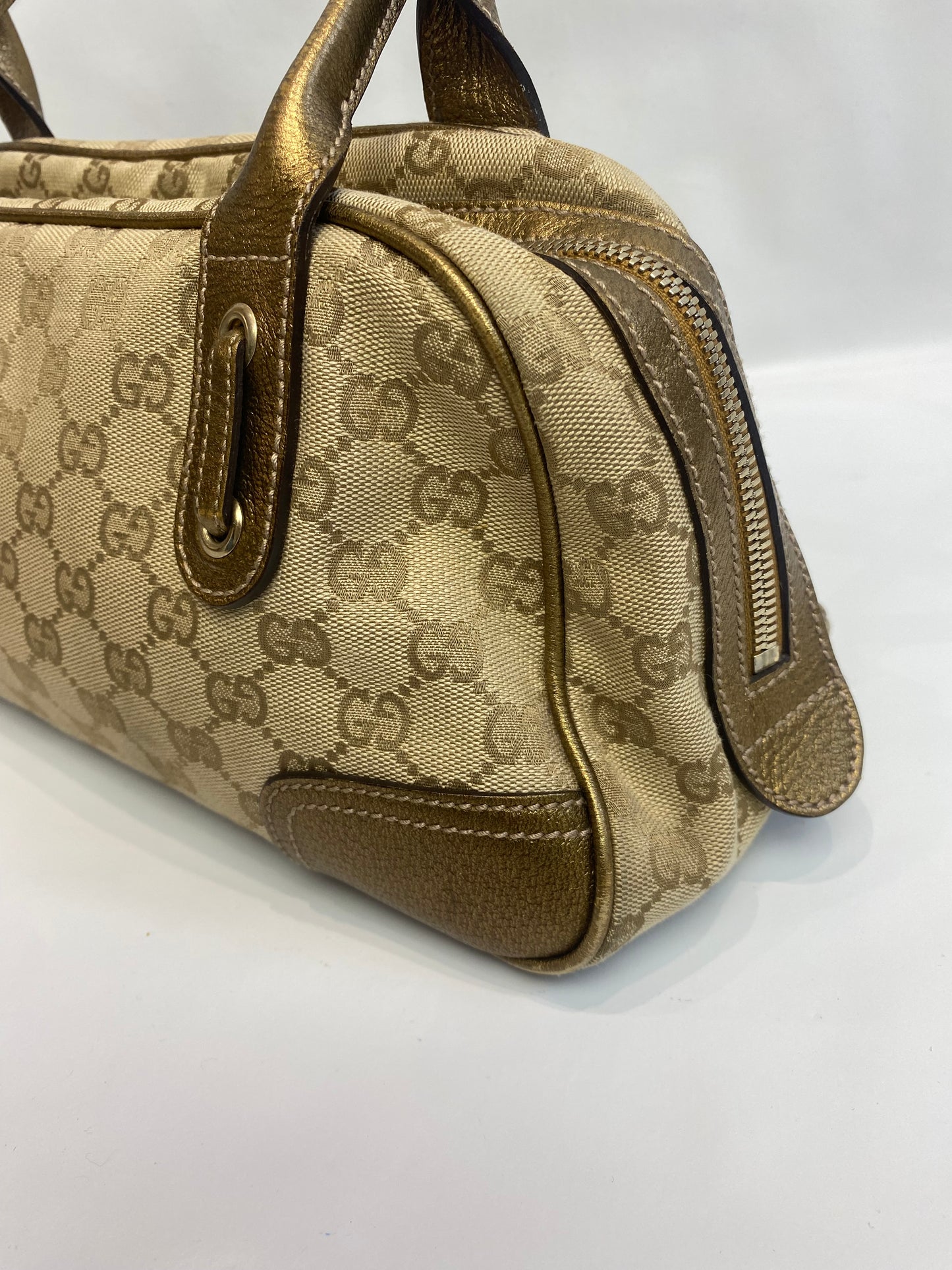 Gucci Gold Metallic Monogram Bow Princy Boston Bag