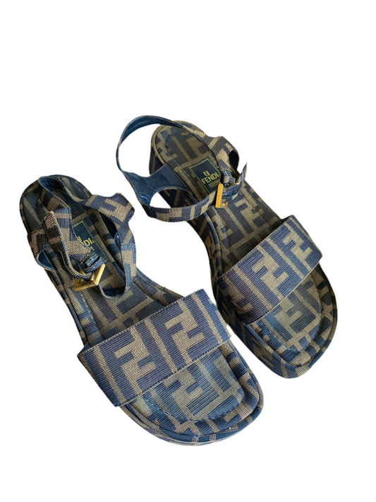 Fendi Classic Brown Zucca FF Logo Flatform Sandals