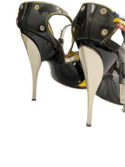 Giuseppe Zanotti Vicini Vintage Black & Yellow Strap Sandal Heels
