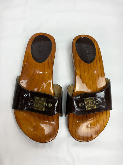 Chanel 90's Brown Wooden Clogs