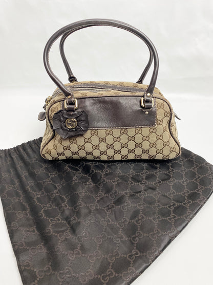 Gucci Monogram Canvas Brown Flower Boston Bag