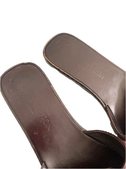Louis Vuitton 90’s Pink Monogram Denim Wooden Clog Mules