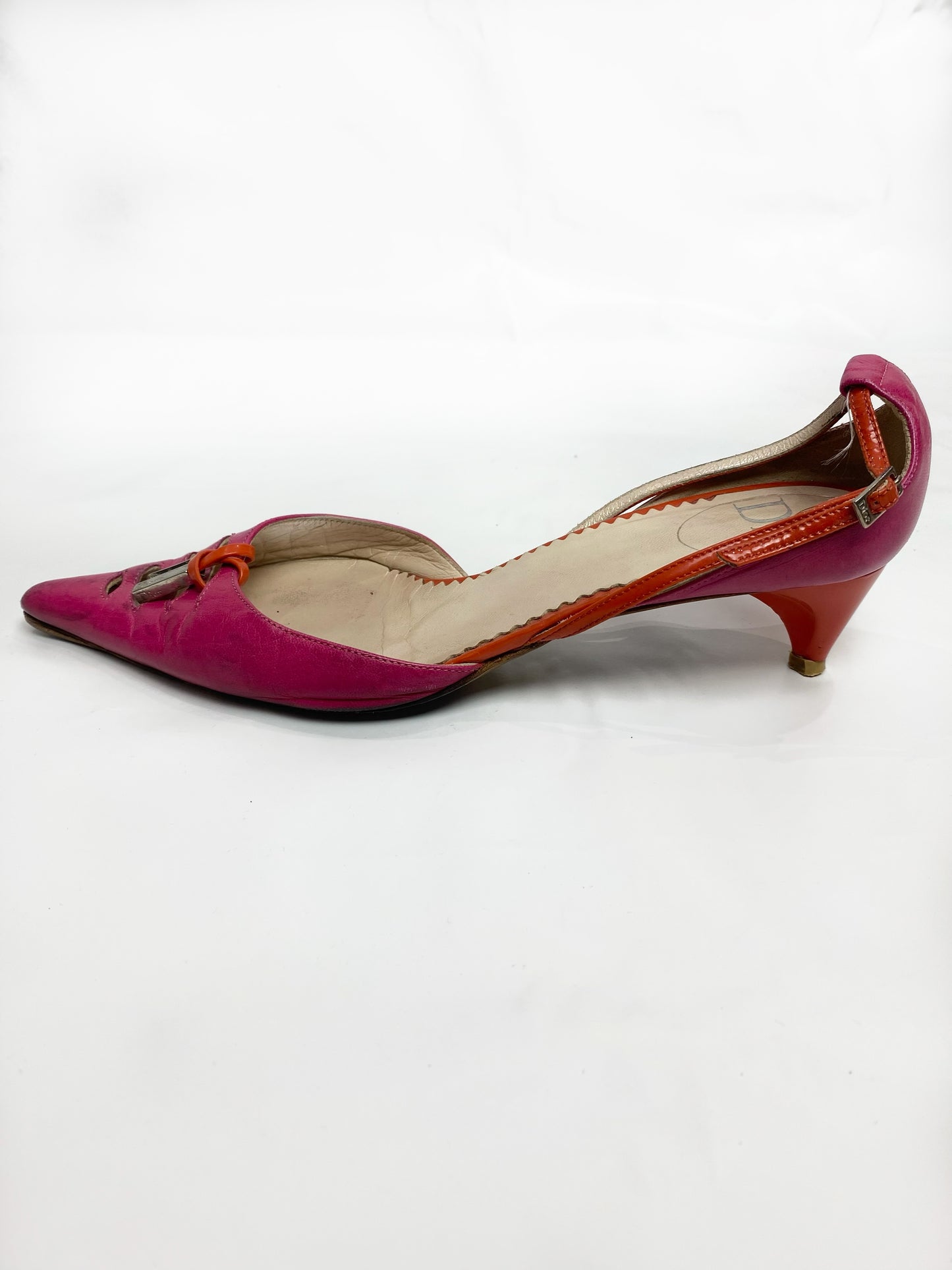 Christian Dior Vintage Fuschia Pink / Orange Kitten Heels