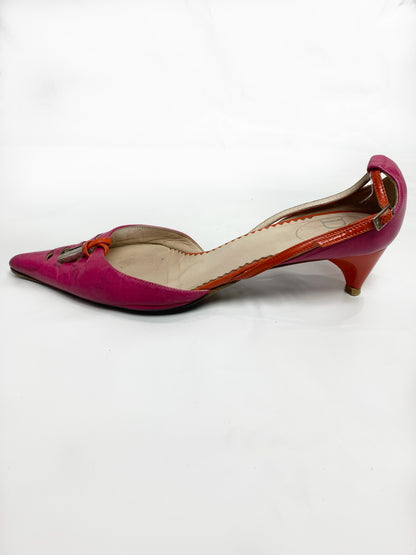 Christian Dior Vintage Fuschia Pink / Orange Kitten Heels