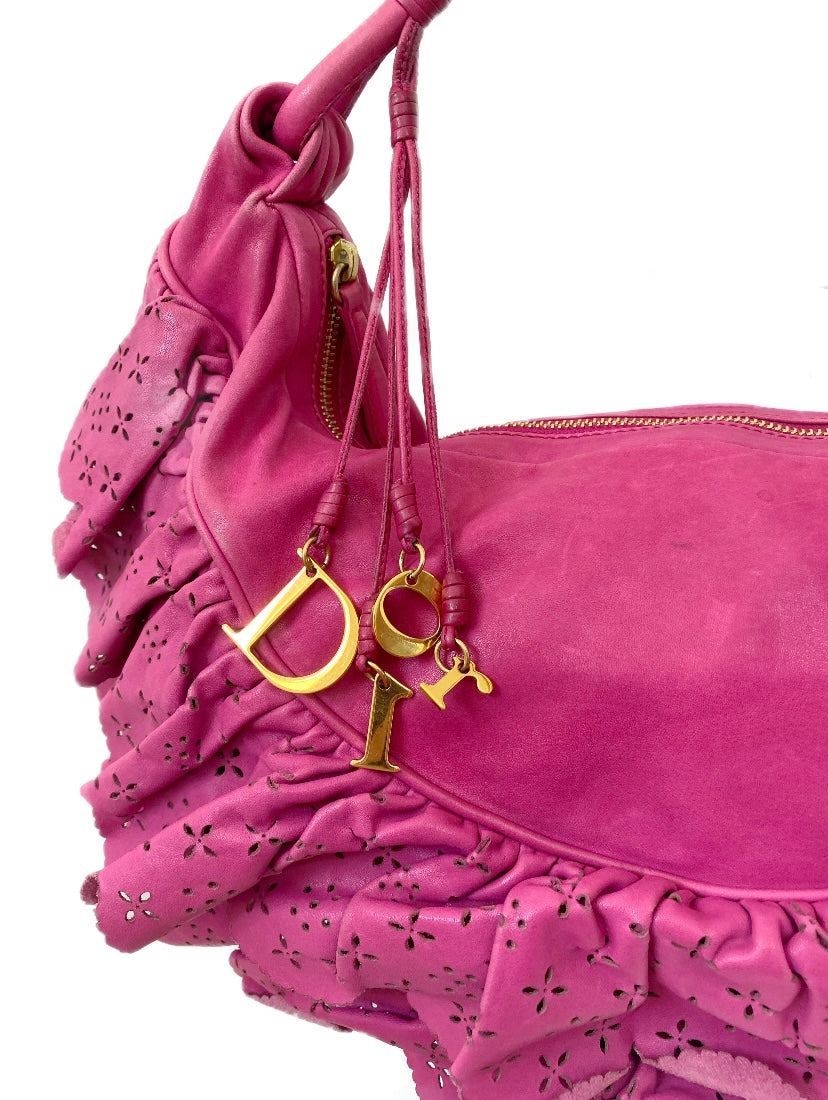Christian Dior Hot Pink / Fuchsia Gypsy Ruffle Hobo Shoulder Bag