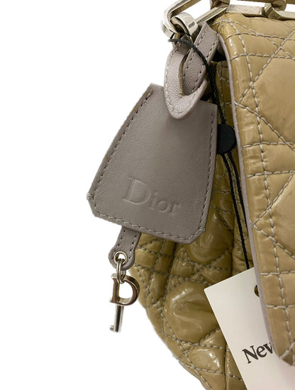 Dior Cannage Beige Patent Leather Lock Flap Shoulder Bag