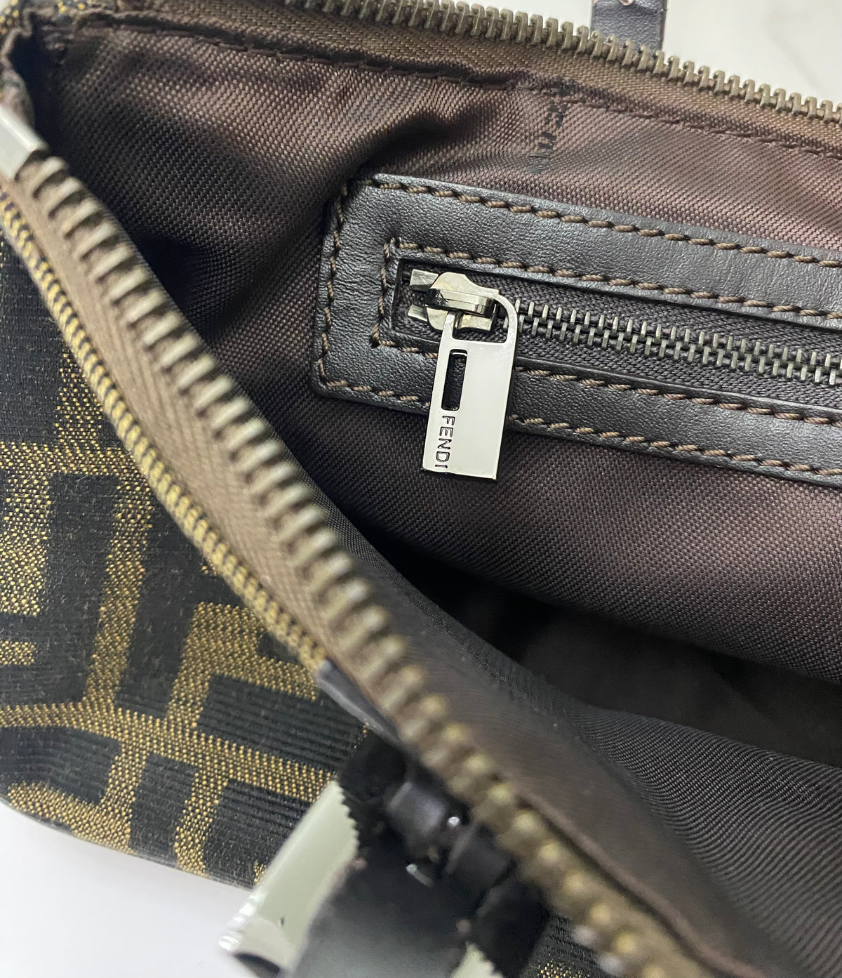 Fendi Zucchino Canvas Baguette Bag Brown / Black