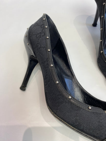 Gucci Black GG Studded Horsebit Pointed Heels