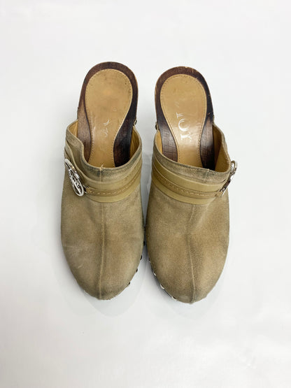 Dior Suede Studded Peace Wooden Clogs