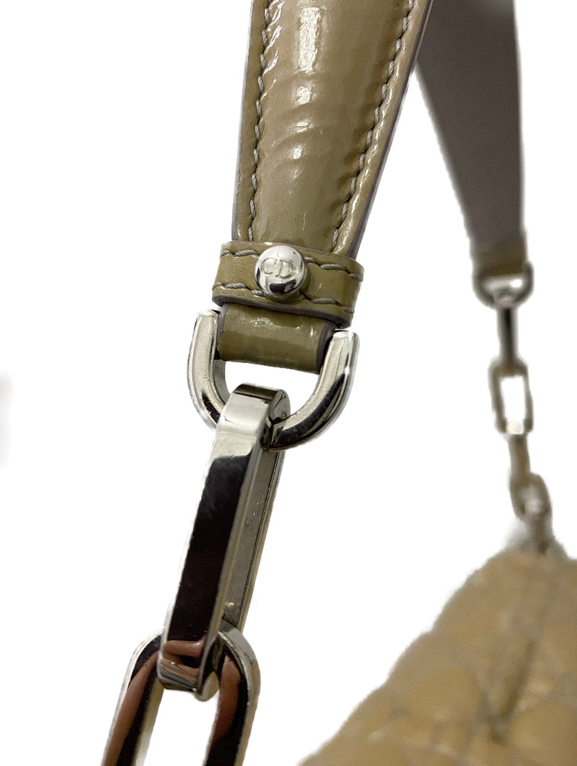 Dior Cannage Beige Patent Leather Lock Flap Shoulder Bag