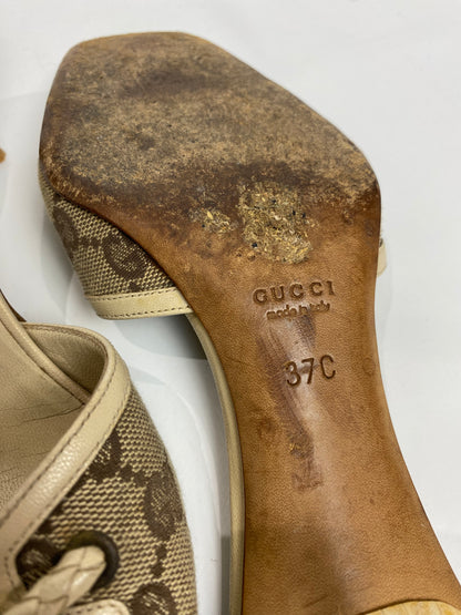 Gucci Monogram Cream Mule Heels