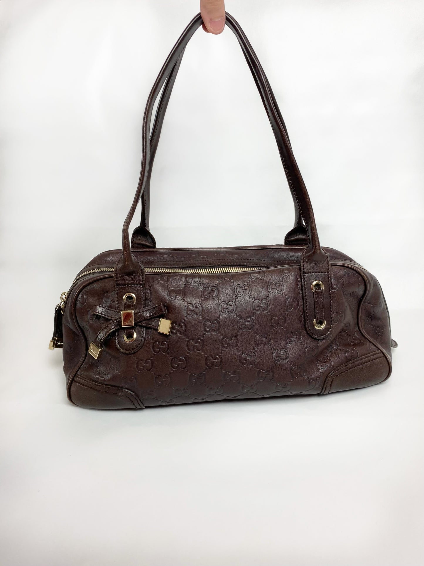 Gucci Burgundy Monogram Bow Princy Boston Bag