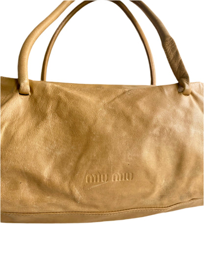 Miu Miu Camel Brown Calfskin Leather Shoulder Bag
