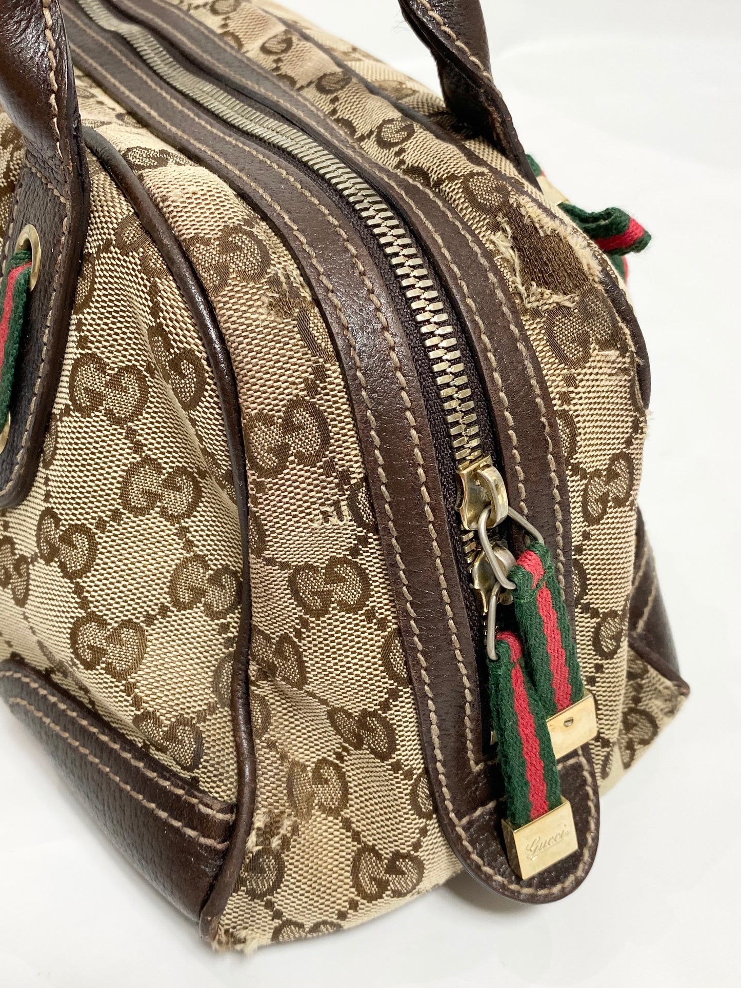 Gucci Brown Monogram Bow Sherry Line Princy Boston Meduim Bag