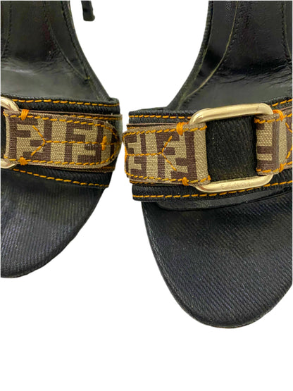 Fendi Leather Zucca Brown Heels