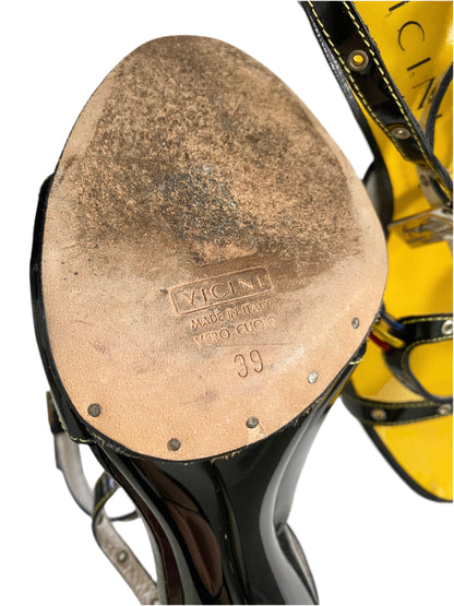 Giuseppe Zanotti Vicini Vintage Black & Yellow Strap Sandal Heels