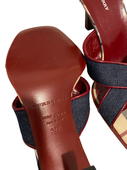 Burberry Blue Denim Criss Cross Nova Check Mule Heels