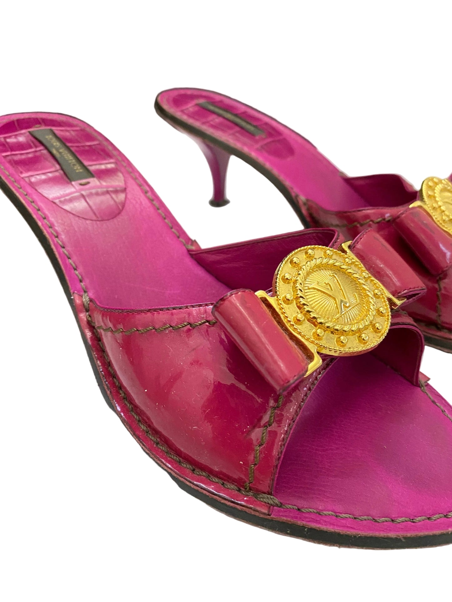 Louis Vuitton Hot Pink Gold Logo Mules