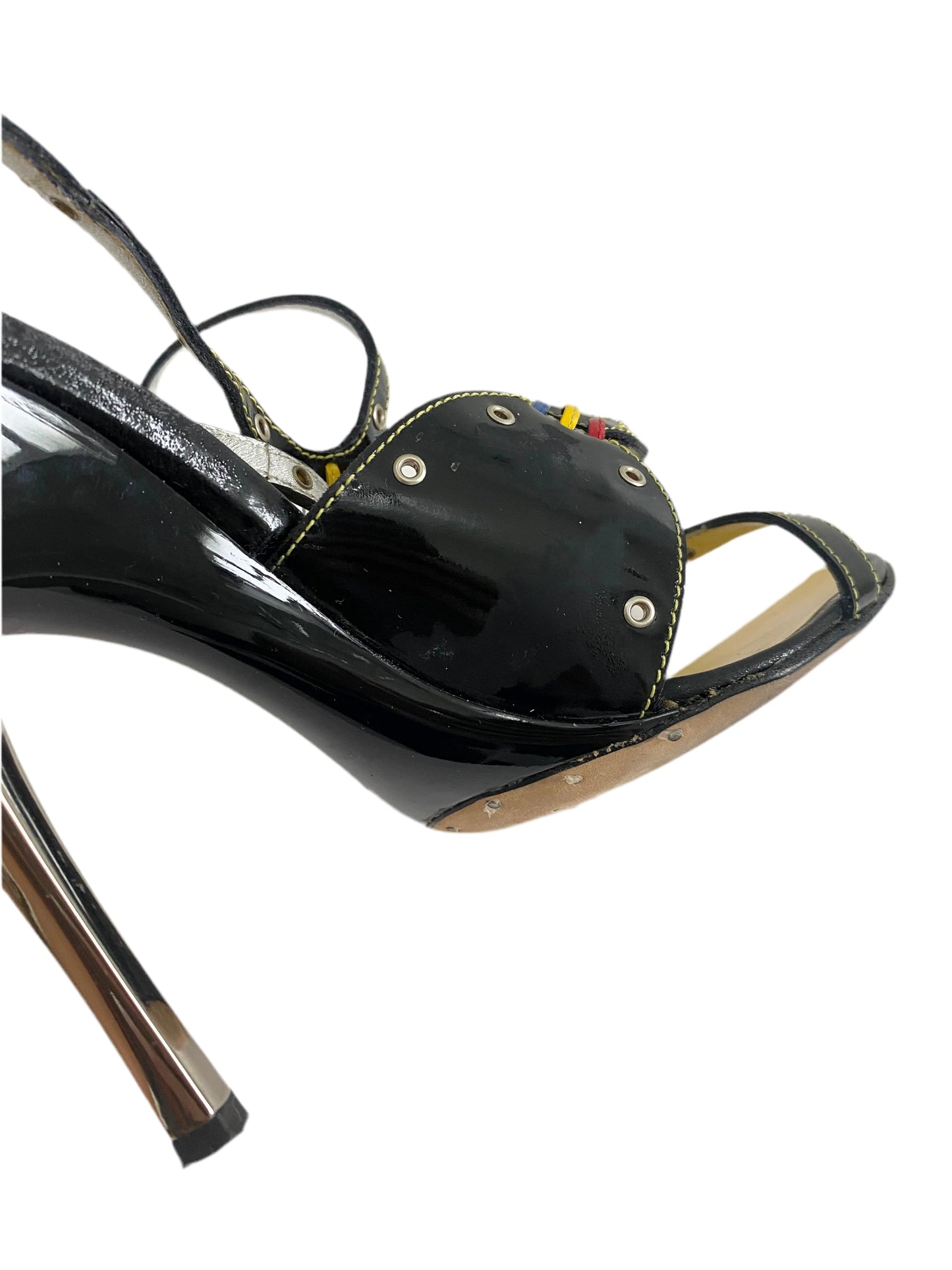 Giuseppe Zanotti Vicini Vintage Black & Yellow Strap Sandal Heels