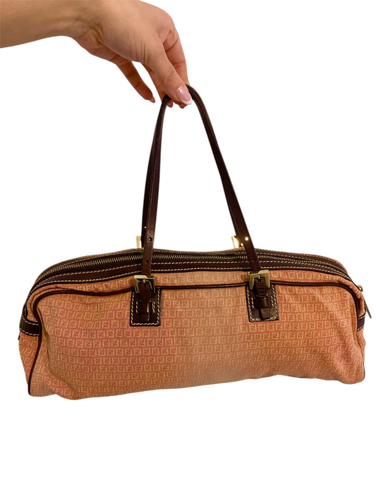 Fendi Zucchino Canvas Baguette Bag in Rose Pink