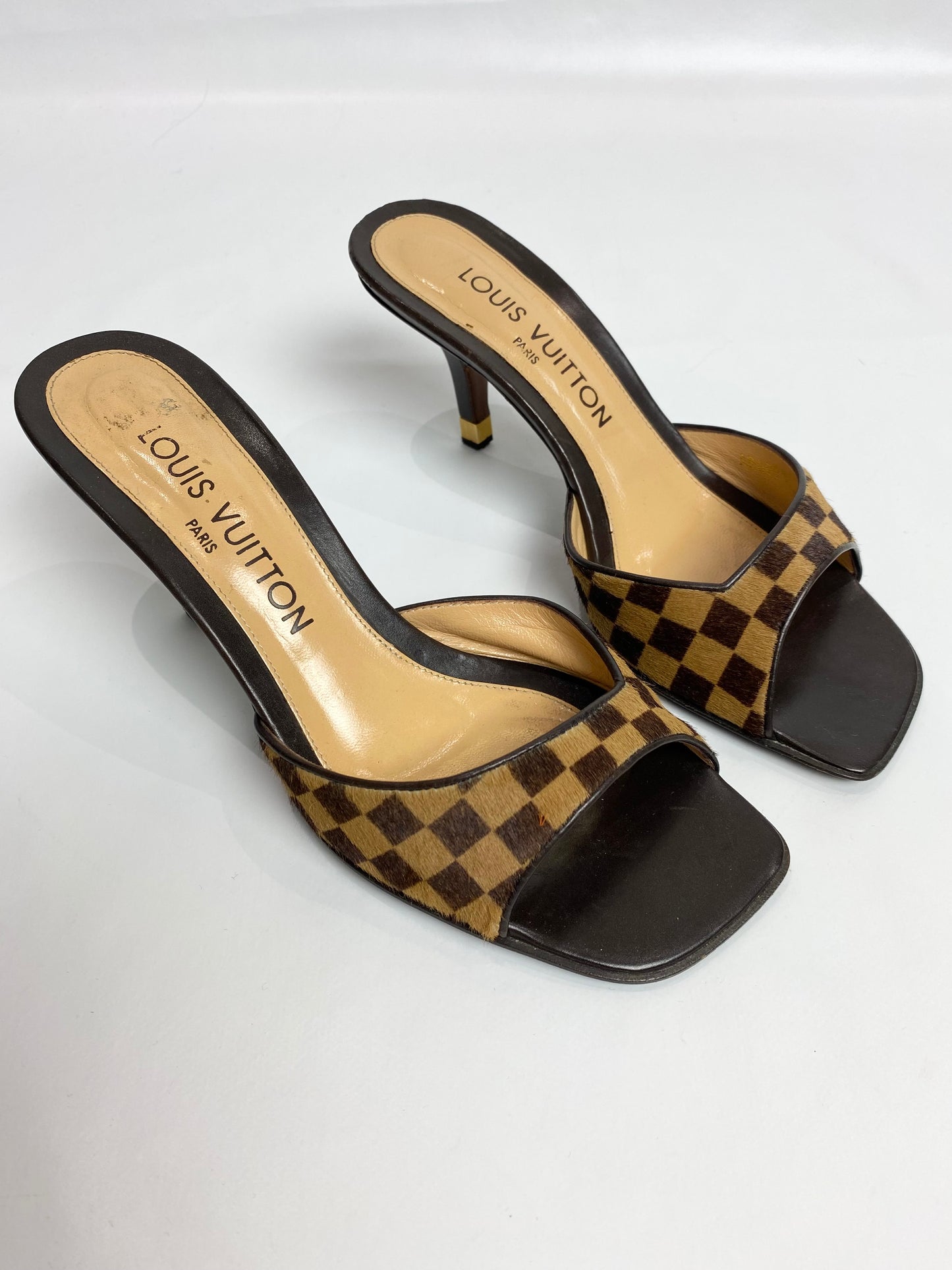 Louis Vuitton Brown Pony Hair Damier Heels