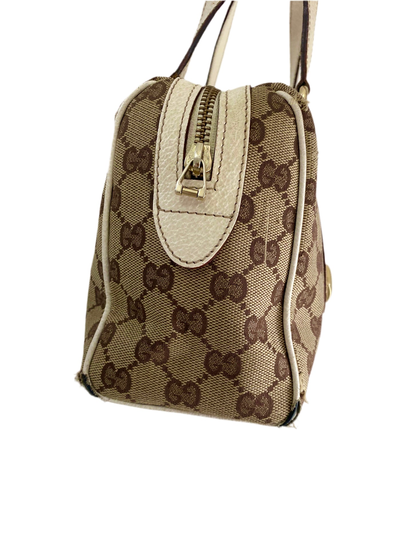 Gucci Vintage White/Beige GG Canvas Small Charmy Boston Bag