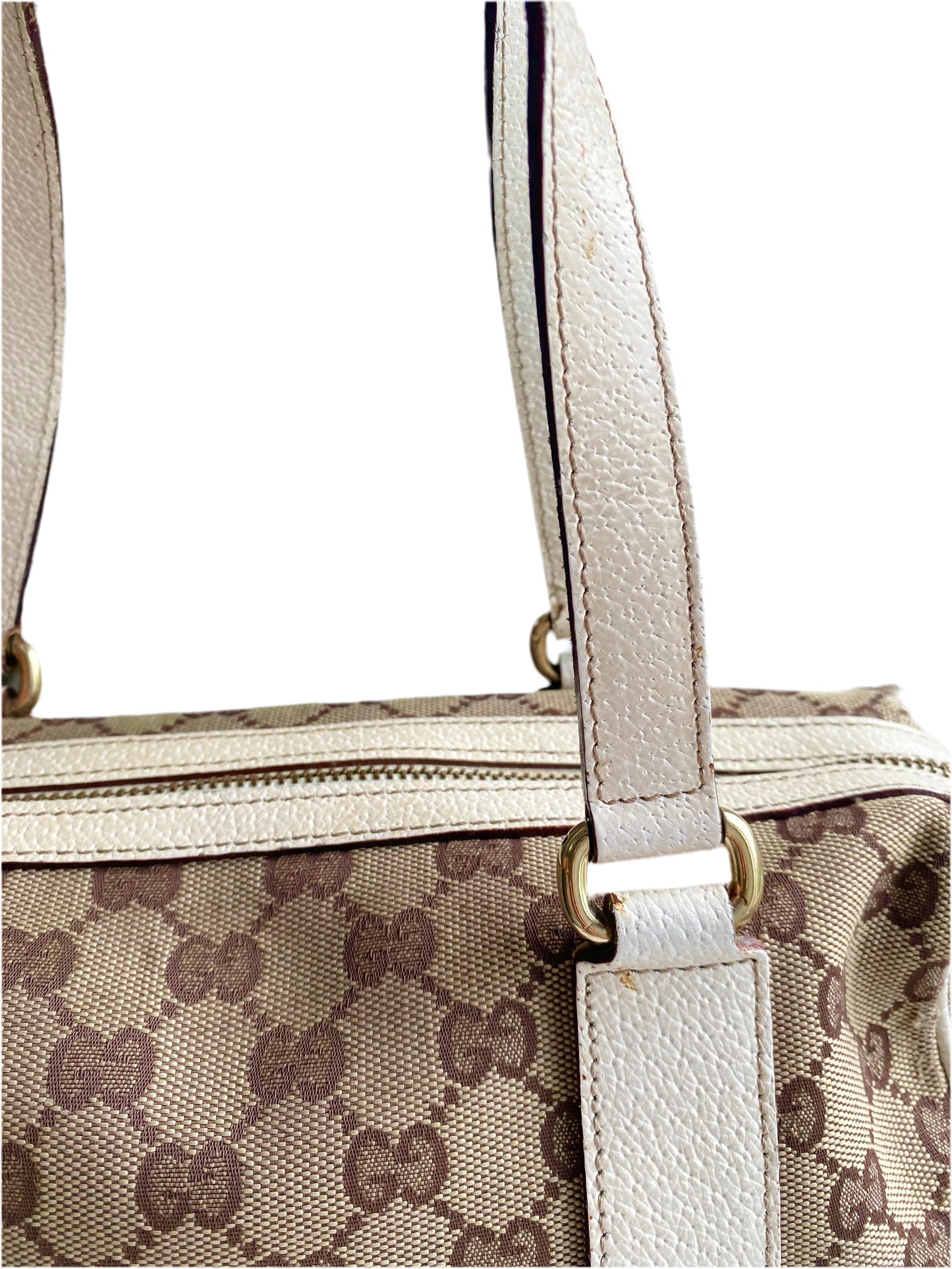 Gucci Vintage White/Beige GG Canvas Small Charmy Boston Bag