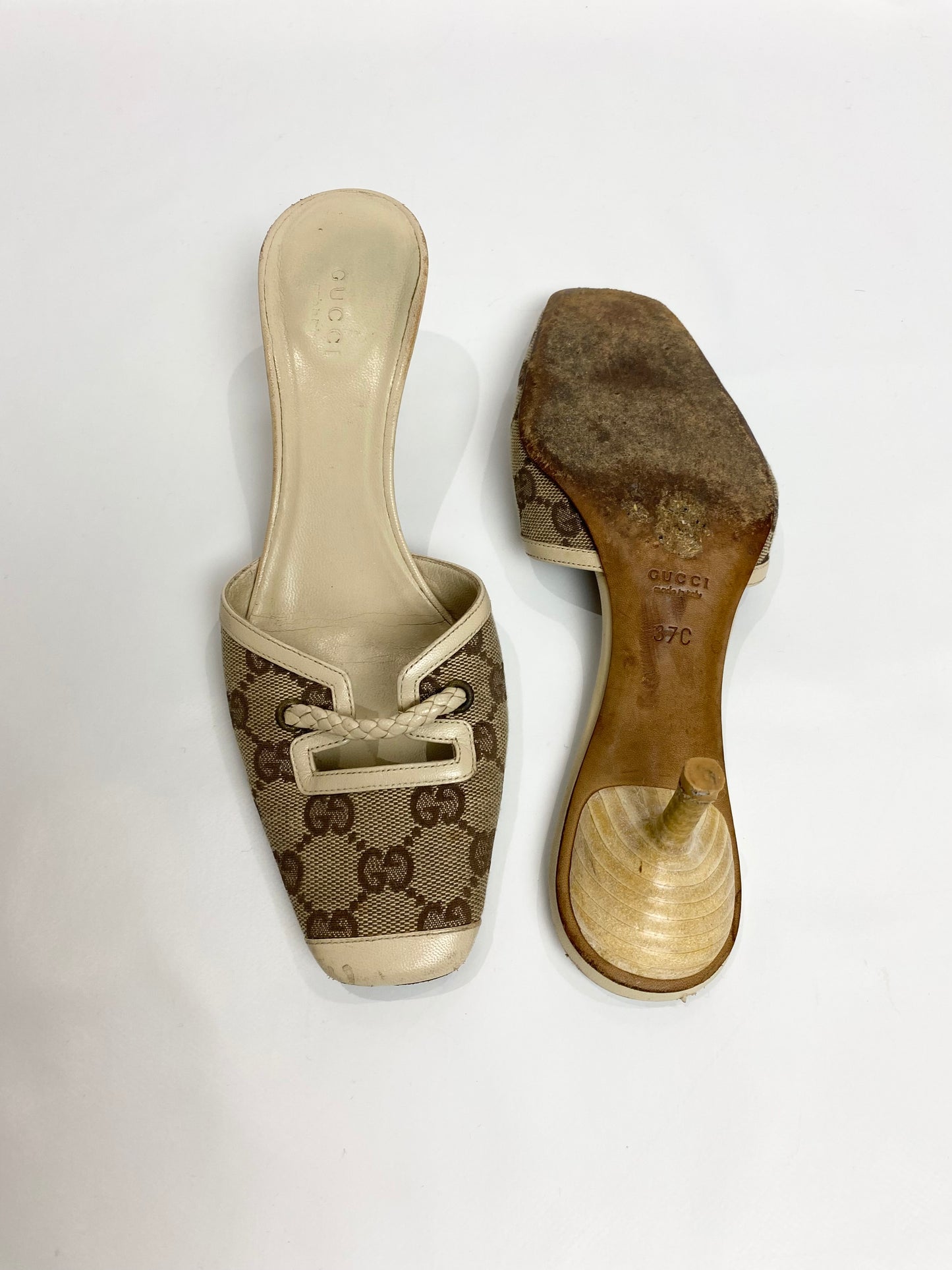 Gucci Monogram Cream Mule Heels