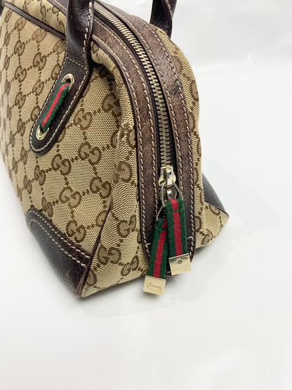 Gucci Brown Monogram Bow Sherry Line Princy Boston Bag