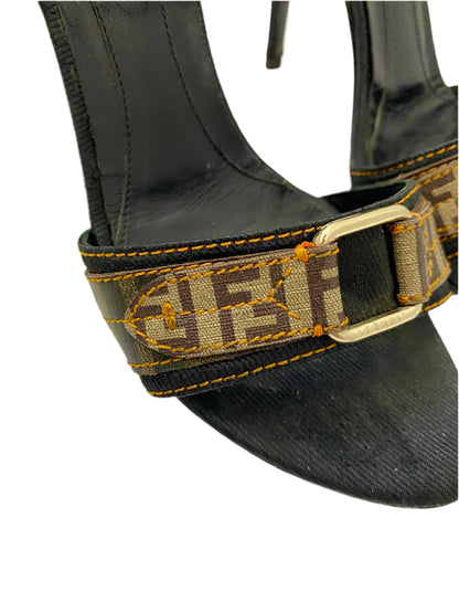 Fendi Leather Zucca Brown Heels