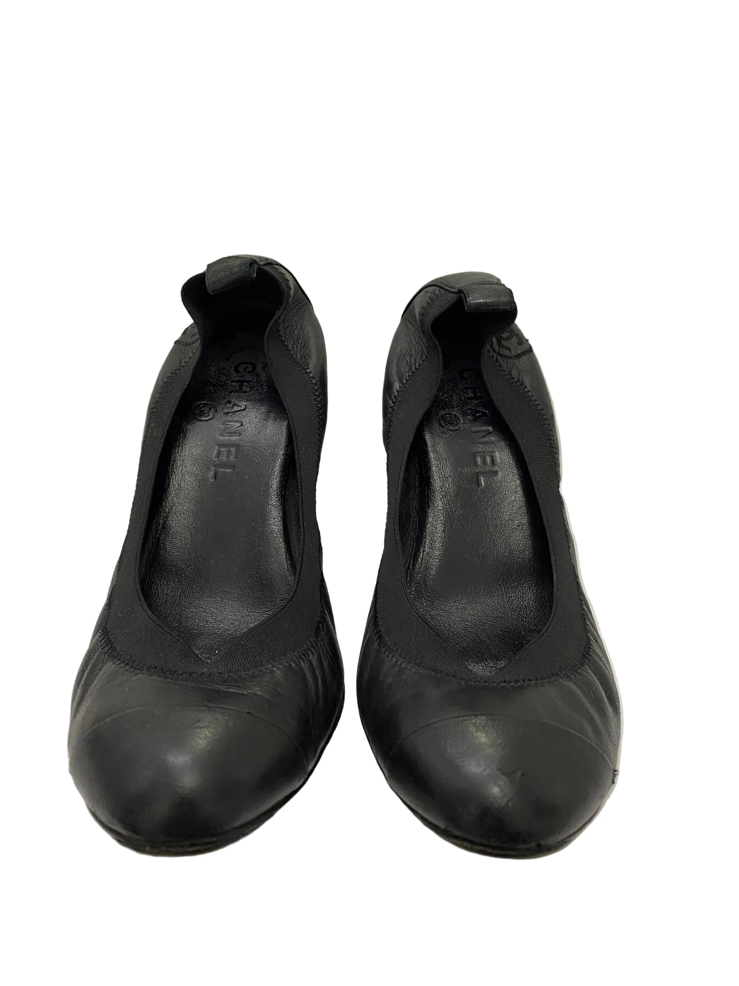 Chanel Black CC Leather Lambskin Pump Heels