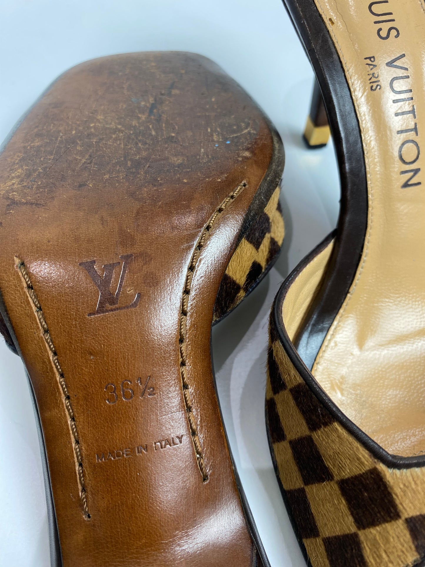 Louis Vuitton Brown Pony Hair Damier Heels