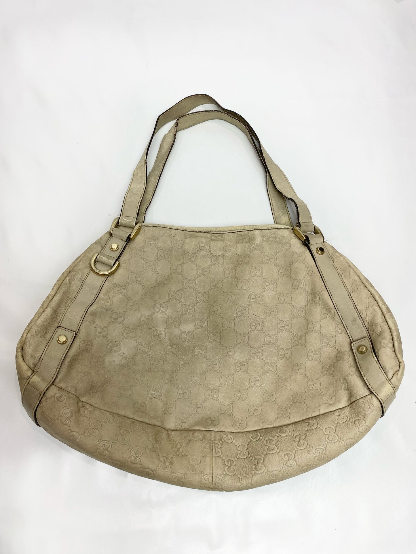 Gucci GG Canvas Cream Leather Abbey Tote Bag