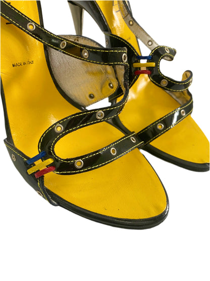 Giuseppe Zanotti Vicini Vintage Black & Yellow Strap Sandal Heels