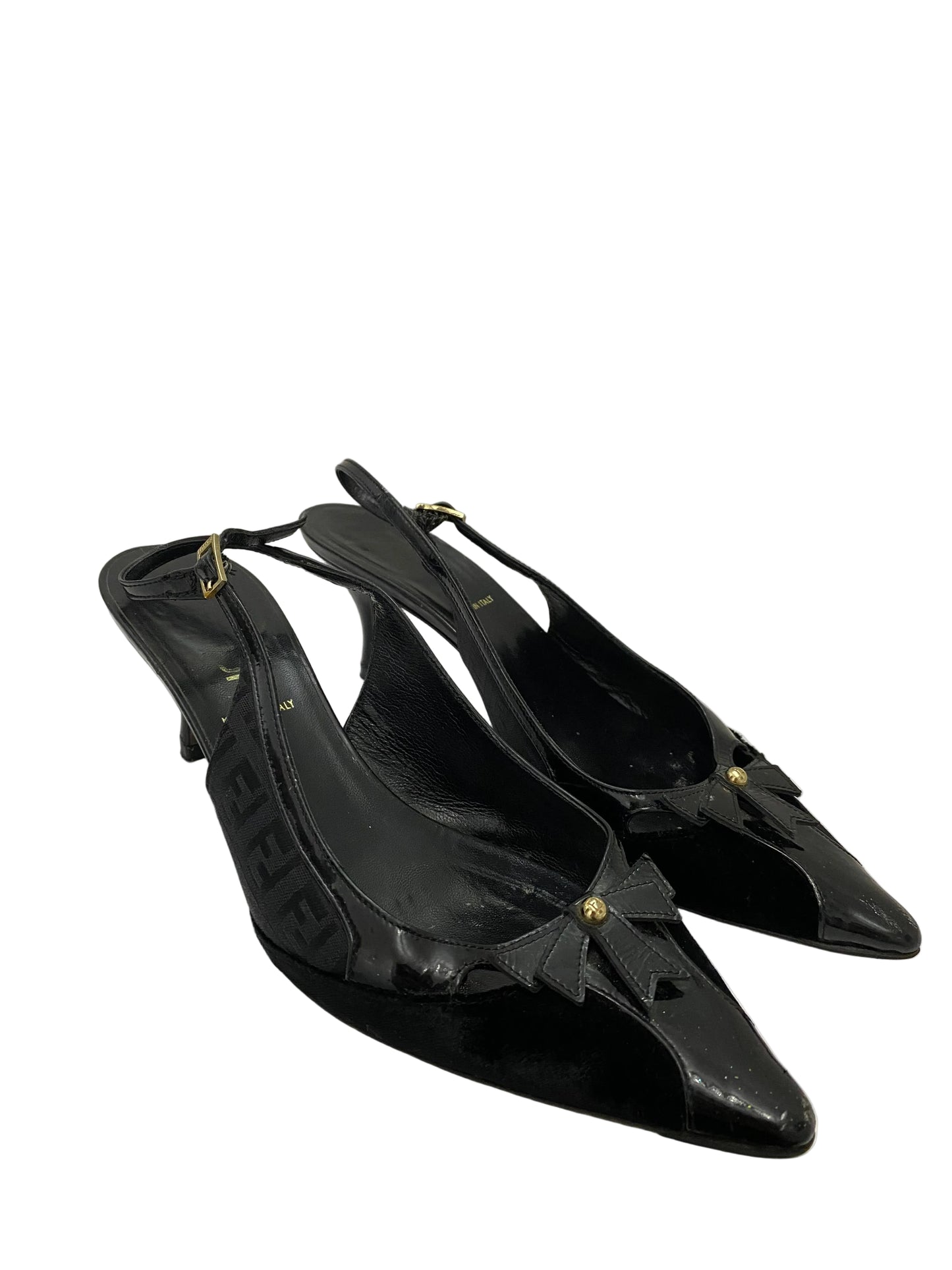 Fendi Zucca FF Logo Slingback Front Bow Heels
