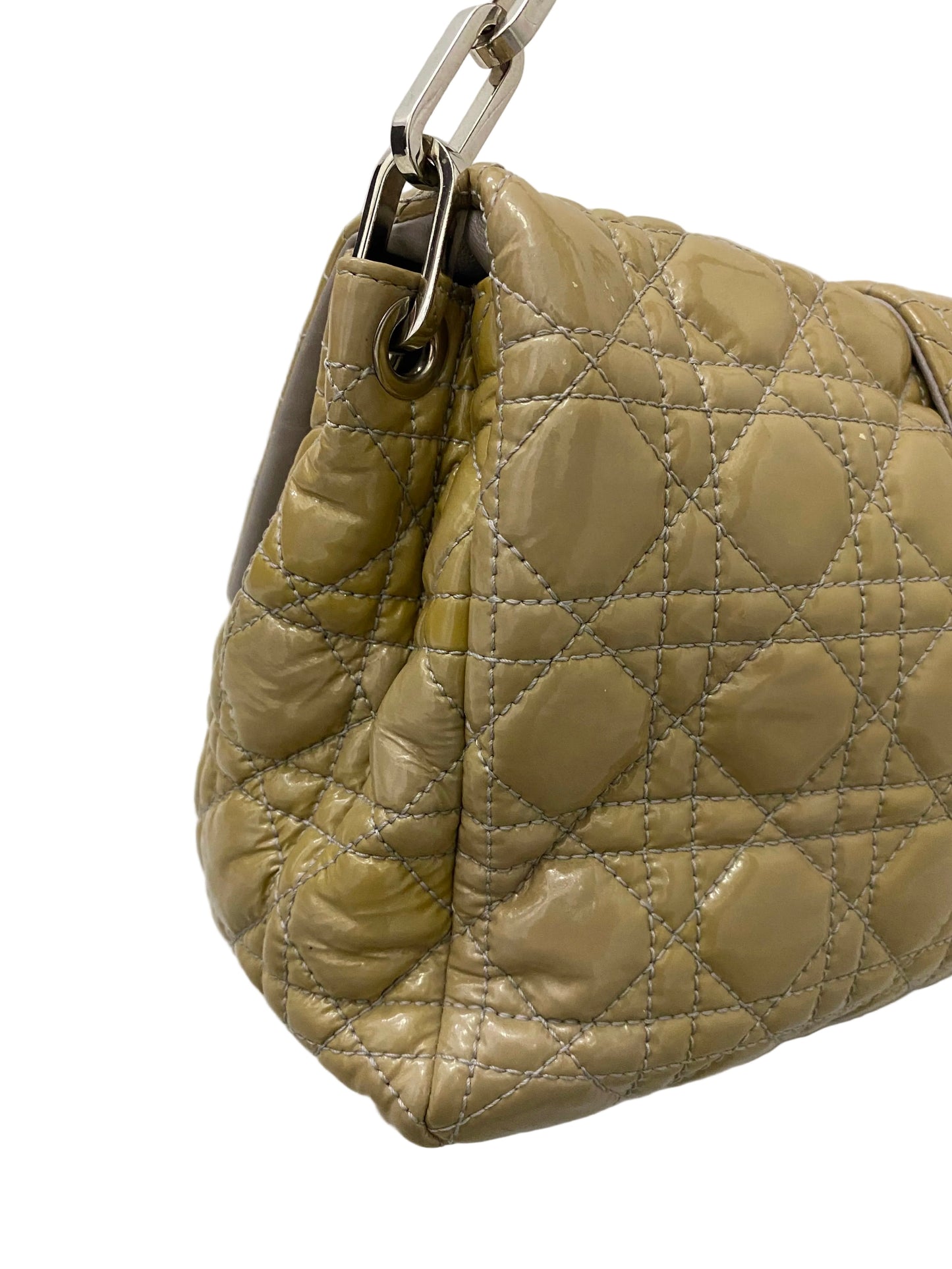 Dior Cannage Beige Patent Leather Lock Flap Shoulder Bag