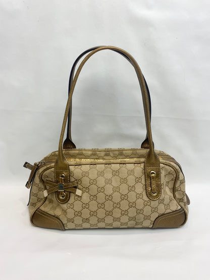 Gucci Gold Metallic Monogram Bow Princy Boston Bag