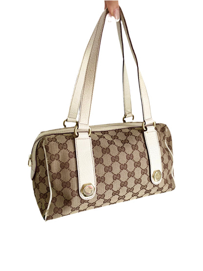 Gucci Vintage White/Beige GG Canvas Small Charmy Boston Bag